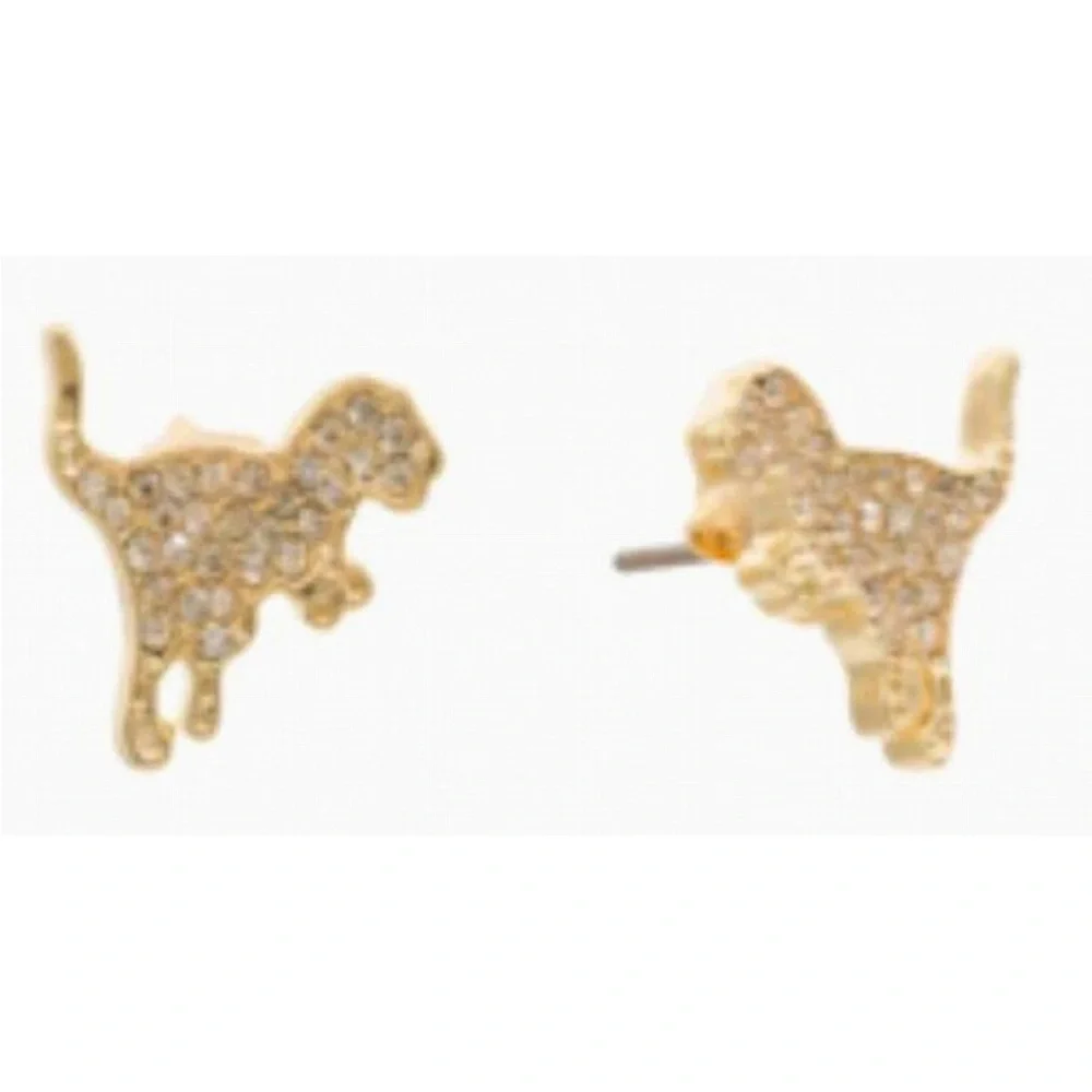🦖NWT COACH Gold Rexy Crystal Stud Earrings T-Rex Dinosaur w/ Dust Bag